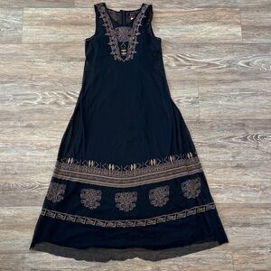 Johnny Was Maxi Dress Biya Black Embroidered Mesh Tapiwa With Slip Size Small